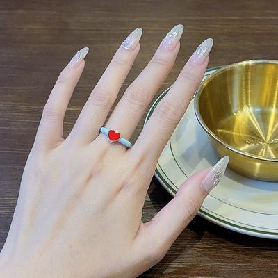 Dopamine Red Love Contrasting Color Opening Ring Female Niche Design Dripping Oil High Sense Fashion Trend