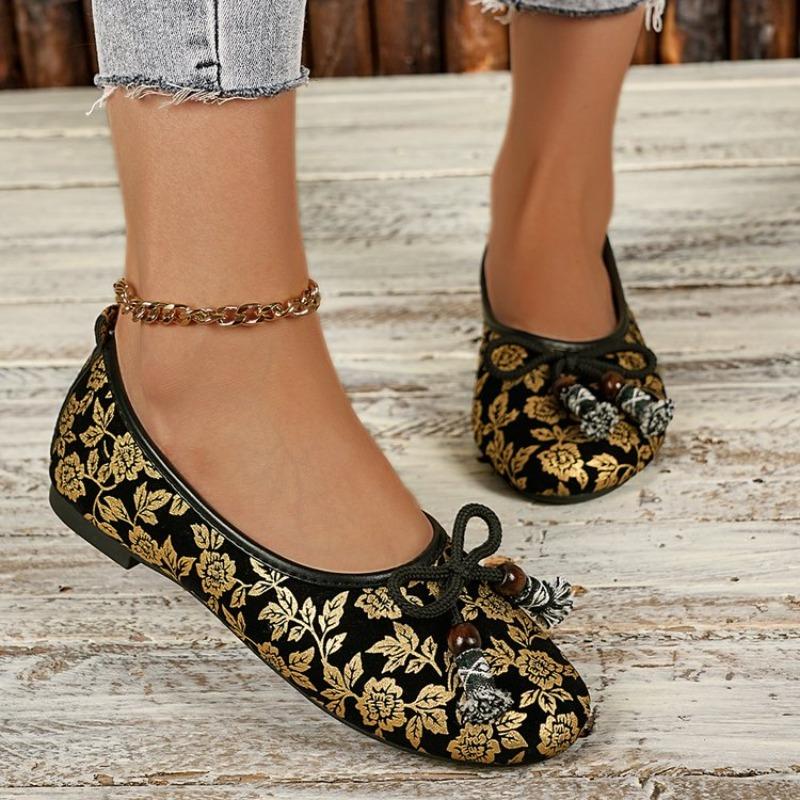 Fashion Women Floral Fabric Ballet Flats Spring Summer Vintage Ladies Comfort Slip on Canvas Ballerinas Shoes