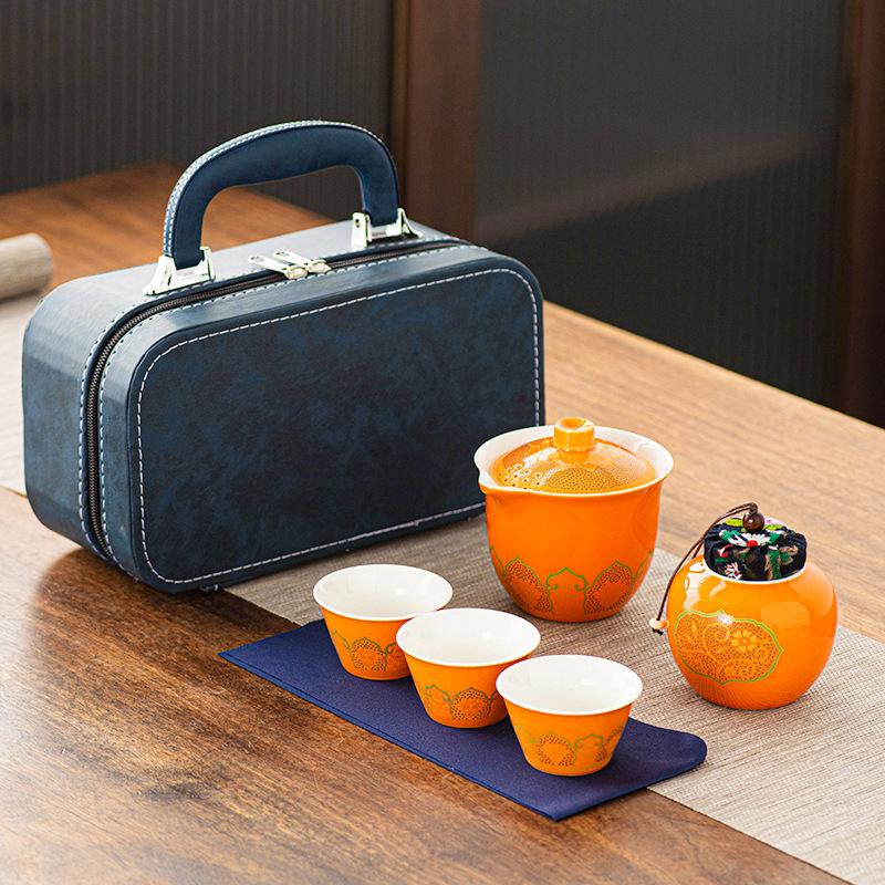 Travel Tea Set Small Set Cover Bowl Teacup Kung Fu Tea Set Kuaike Cup Practical Gift Business Souvenir
