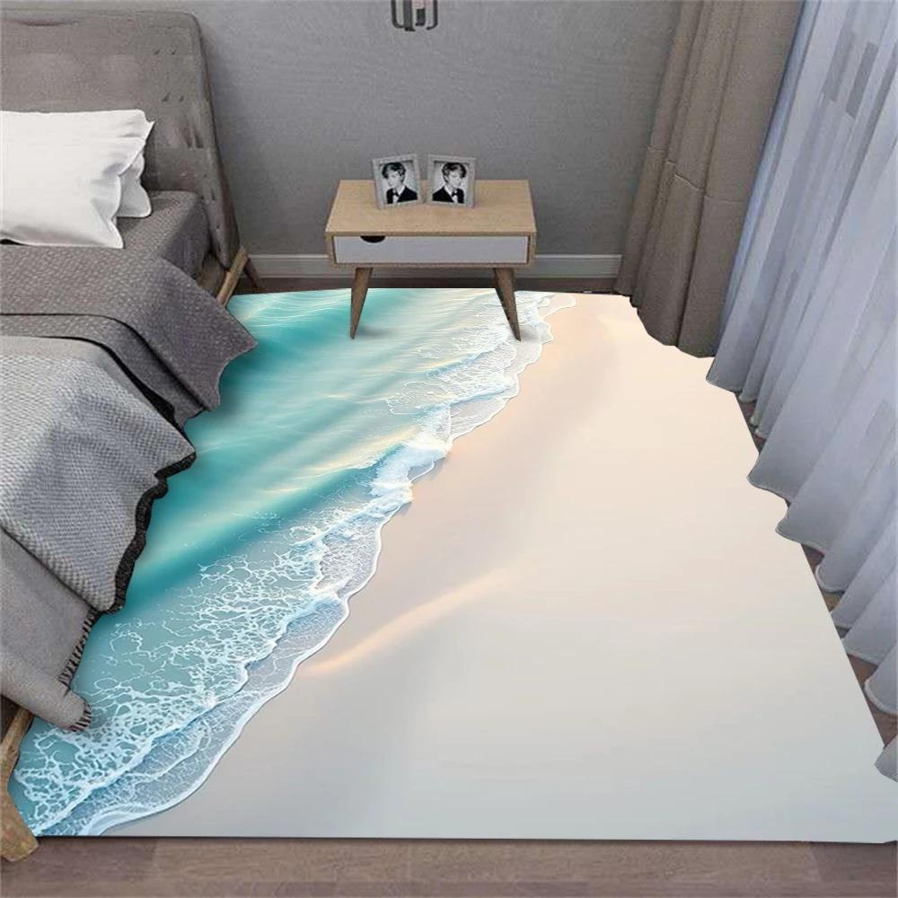 Carpet Summer Waves Beach Shell Rug - Soft Non-Slip Washable Modern Decor for Living Room Sofa Bedroom Kitchen Coastal Theme