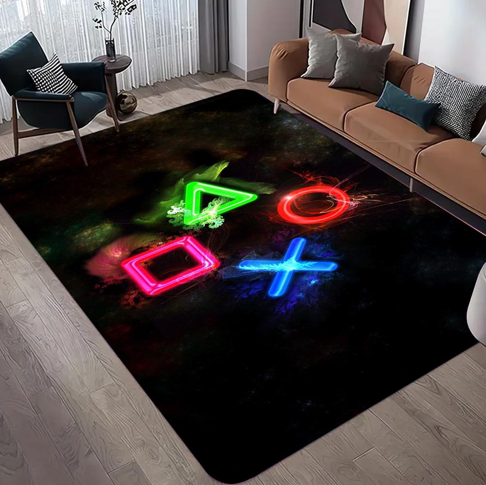 Abstraktní neonový vzor herního ovladače Koberec Barevný LED světelný efekt Kobercový protiskluzový podložka pro obývací pokoj ložnici herní místnost Dekor