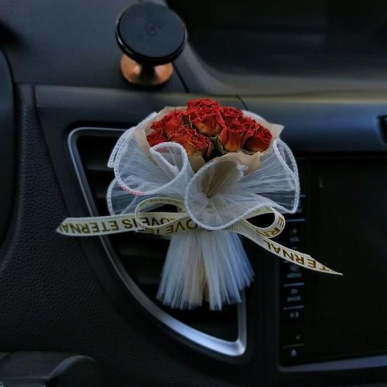 Yousheng Artificial Flower Compact Design Fragrance Deodorizer Romantic Roses Dried Flowers Car Air Vent Freshener Auto Scent