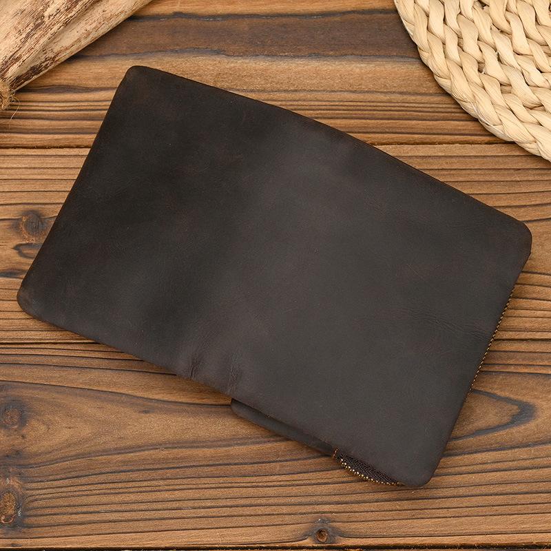 New Retro Leather Short Wallet with Zipper Change Bag Snap Button Wallet Crazy Horse Leather 20% Off Multi-card Wallet