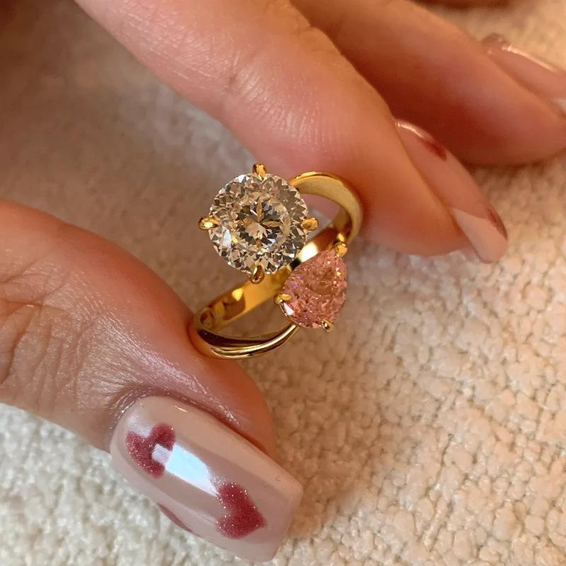 

PANJBJ 925 Sterling Silver Zircon Rings For Women Water Drop Personality Versatile Office Open Jewelry Gift Dropshipping