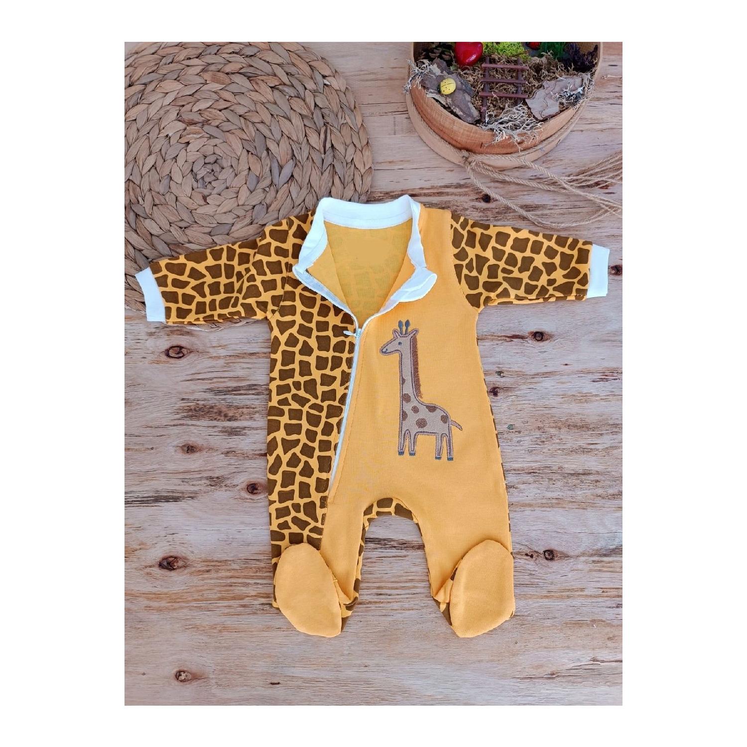 

Детский комбинезон с вышивкой жирафа на молнии для мальчика 1,5 - 2 Yaş белый