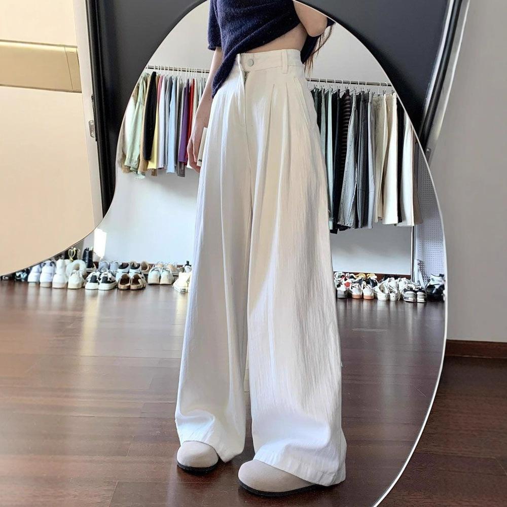 Pleated Texture Design White Jeans Big Size Women's Flesh Covering Loose Drag Floor Straight Wide Leg Long Trousers Jeans for Women Long Denim Pants