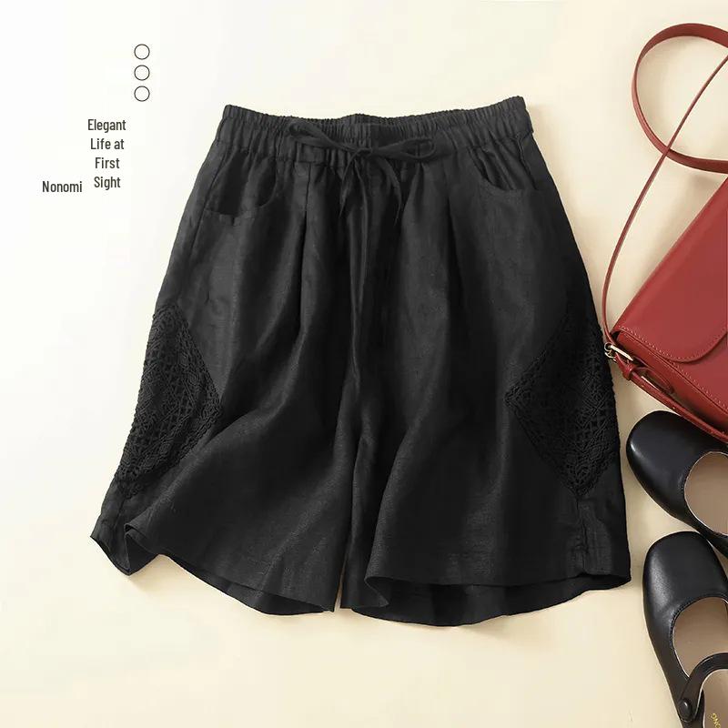 

Women s Retro Lace Cotton Shorts: Summer Casual, Slim Fit, Loose Straight-Leg L