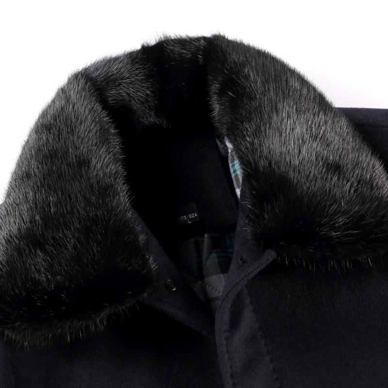 Middle-aged and elderly men's short cashmere coat daddy's winter plush woolen windbreaker lapel with fur collar coat
