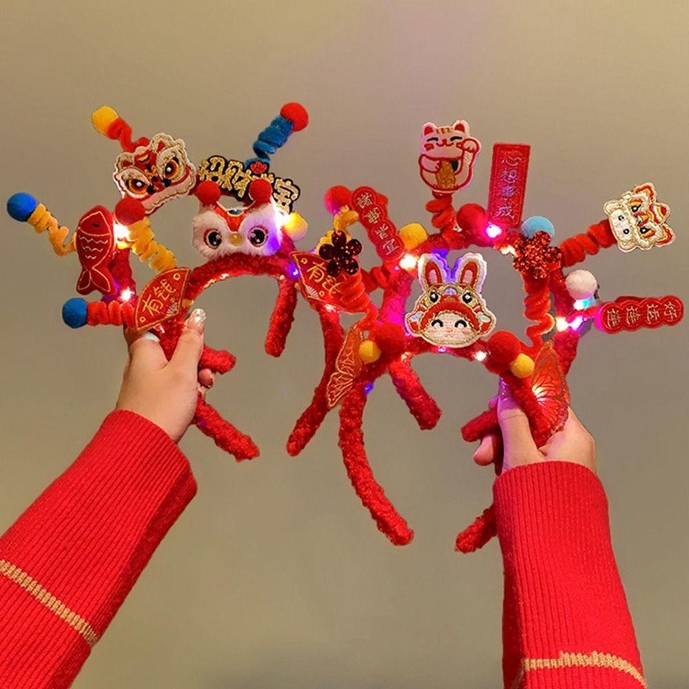 

Lion Dance 2024 Happy New Year Headband Red Hairband New Year Headdress New Year Gift