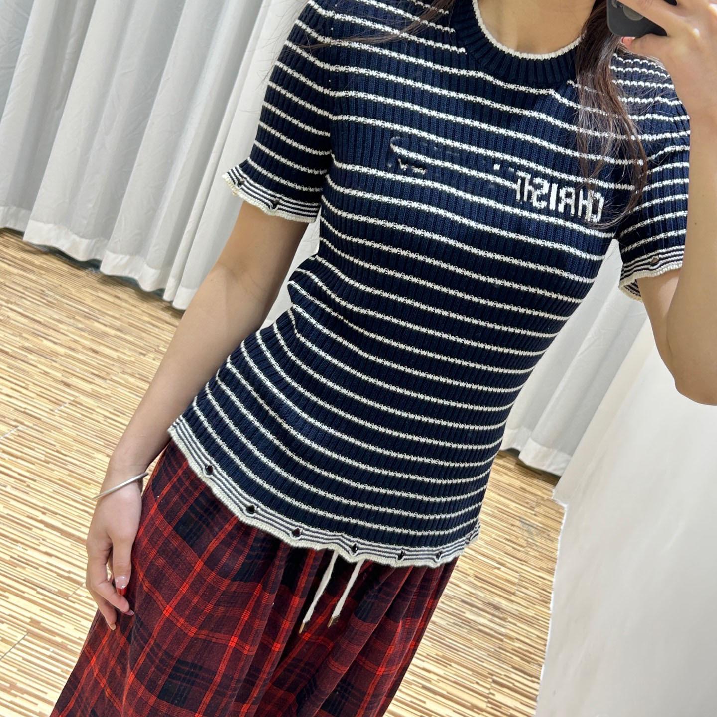 

Nanyou Striped Short Sleeve Casual Knit Top Large