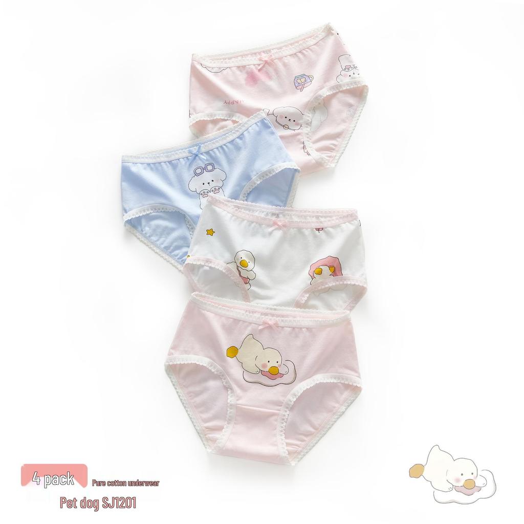 Warm Buds Girls' Pure Cotton Cartoon Underwear, 6-12 Years, Triangle Style