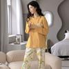 Women's Casual Long Sleeve Pajama Set with Chest Pads, Spring/Fall/Winter, Plus Size, Loose Fit, Suitable for Outdoor Wear
