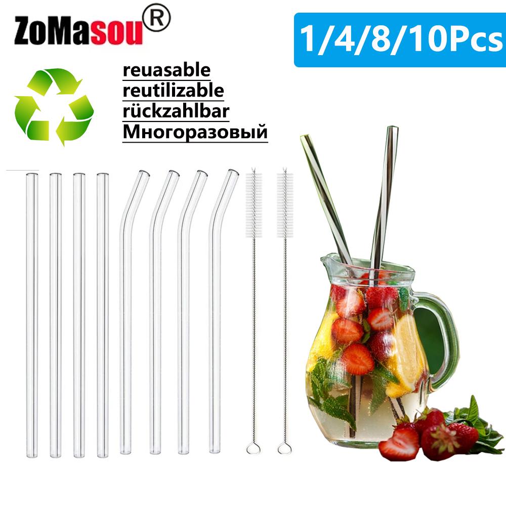 1-10 ks Skleněná brčka Ekologická Opakovaně použitelná Pítka Kovová brčka s kartáčky Smoothie Milkshake Koktejly Party Barový doplněk