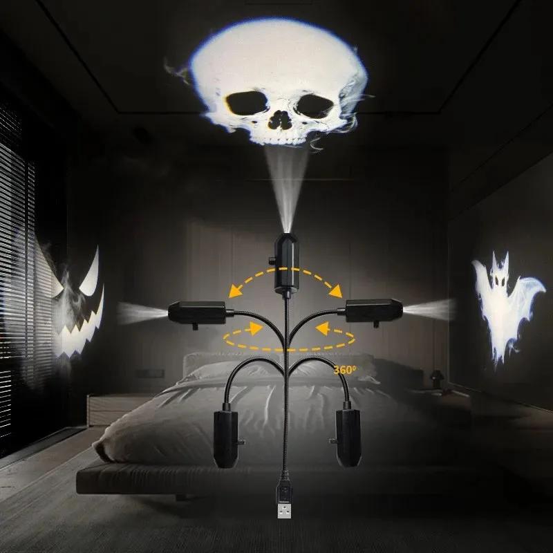 5V Projection Lights Planet Moon Lamp USB Night Light Halloween Christmas Ambiance Skull Ghost Switchable Pattern Projection