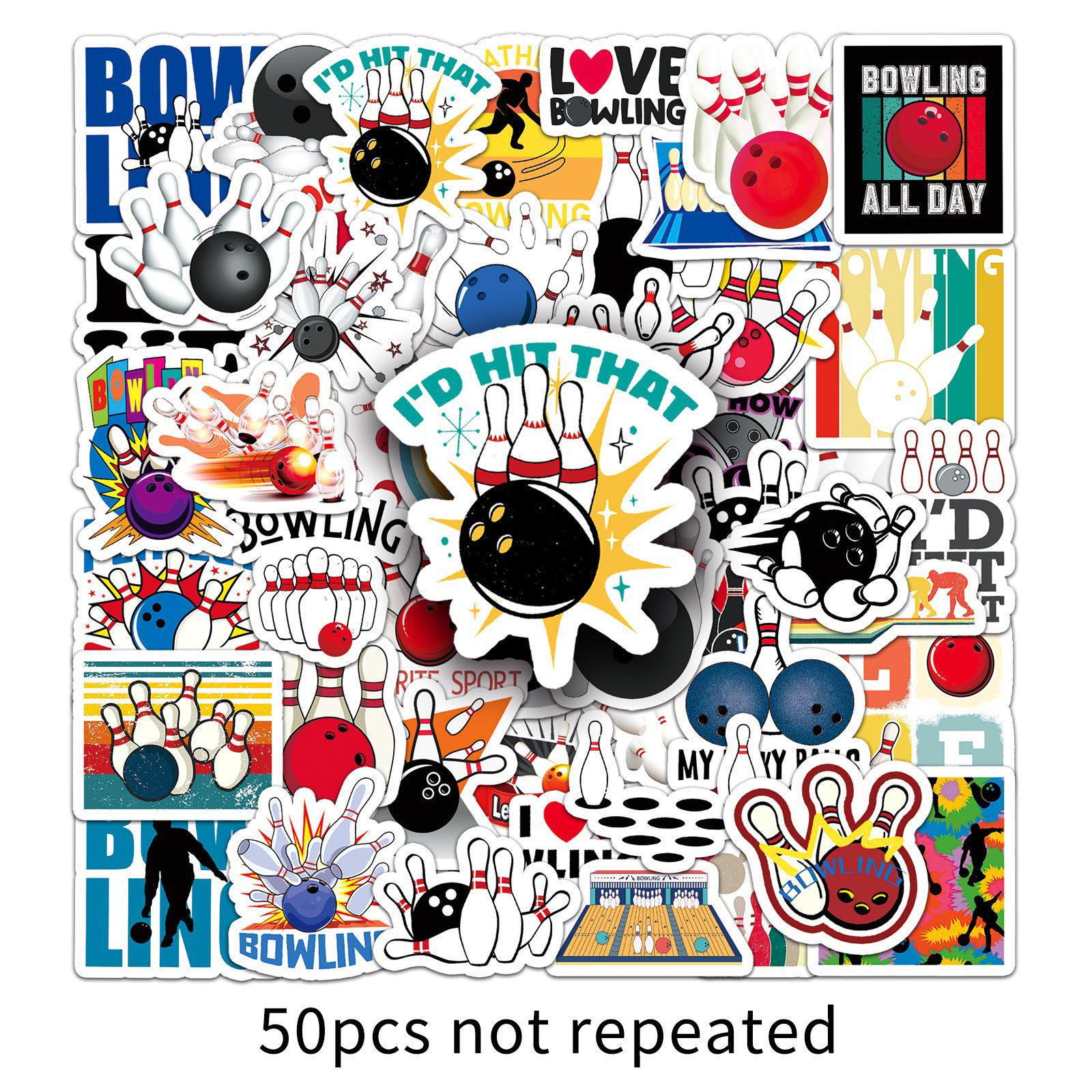 50pcs Bowling Cartoon Graffiti Sports Stickers: DIY Waterproof for Bottles & Suitcases