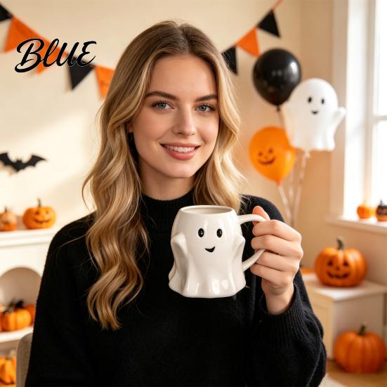 Creative Halloween Party Prop Ghost Ceramic Water Cup Cute 3D Smiling Face Smooth Glazed Cup Coffee Mug Decorative Drinkware for Hot And Cold