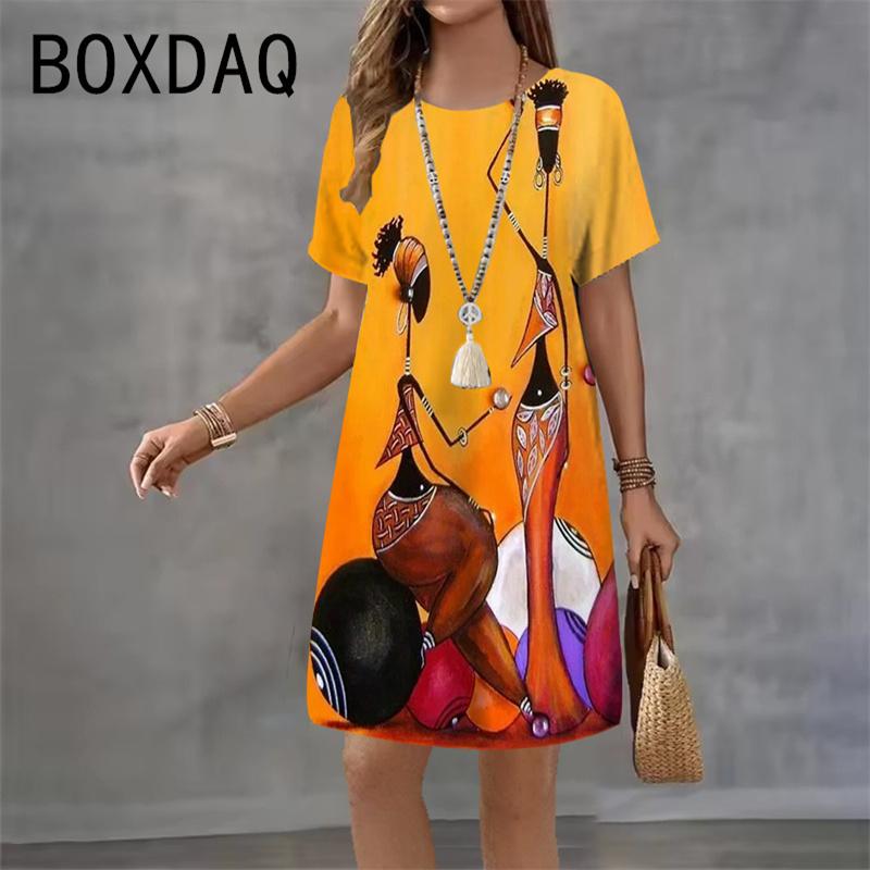 3D India Style Printed Dress Round Neck Short Sleeve Casual Mini Skirt for Women Summer 2026 New Beach Party Dress Vestidos