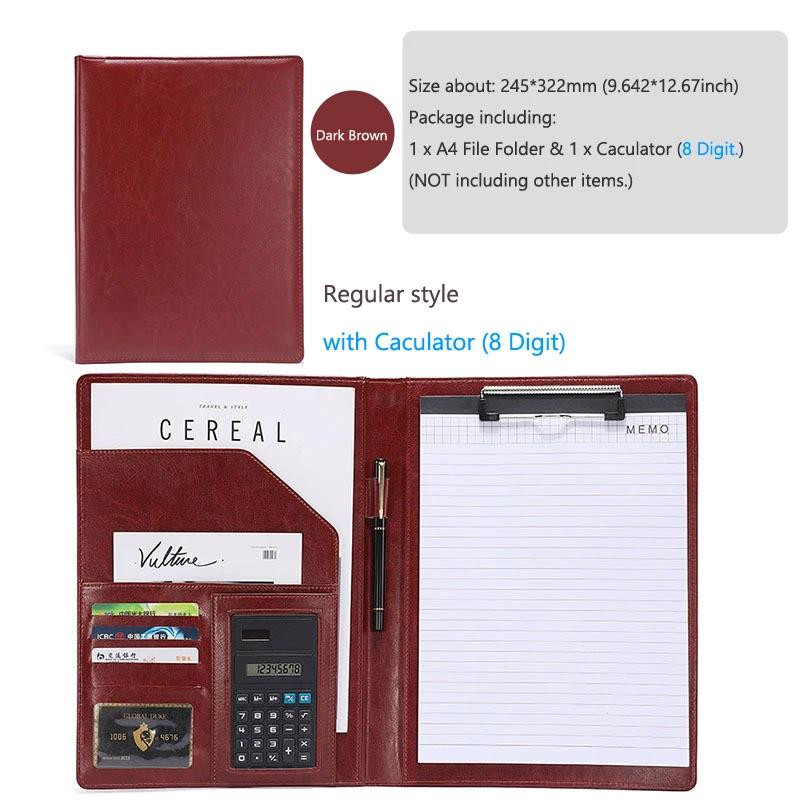 A4 Padfolio Man PU Padfolio File Folder Portfolio Business Document Holder Metal Clipboard Pad Document Organizer Holder Office