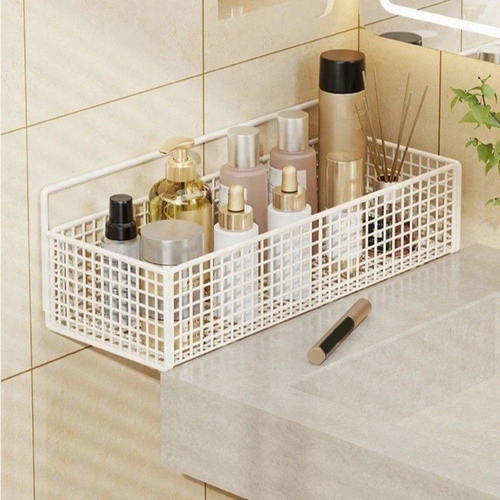 Self Adhesive Bathroom Shelf Multifunctional Storage Basket Wall Mounted Storage Rack Kitchen