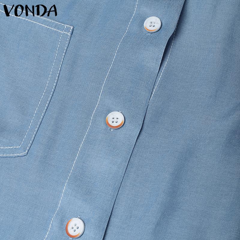 VONDA Elegant Women Short Sleeve Lapel Button Down High Low Hem Casual Cropped Blouse