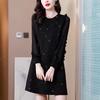 2026 Hepburn-Style Long Sleeve Black Chiffon Patchwork Plus Size Dress