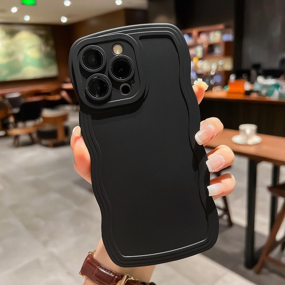 Fashion Cute Solid Curly Wave Phone Case For iPhone 16 15 14 13 12 11 Pro Max X XR XS 8 7 Plus SE 3 Soft Shockproof Bumper Cover
