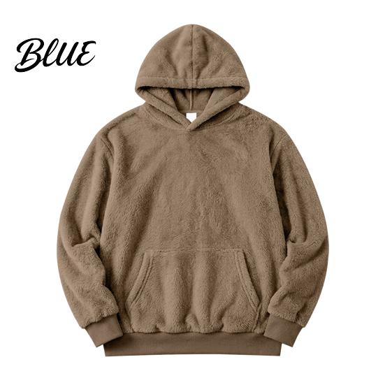 Men Thermal Sweatshirt Plush Hoodie Teddy Fleece Pullover with Kangaroo Pocket Loose Winter Cold Weather Clothing Fit Fuzzy Warm Jumper for