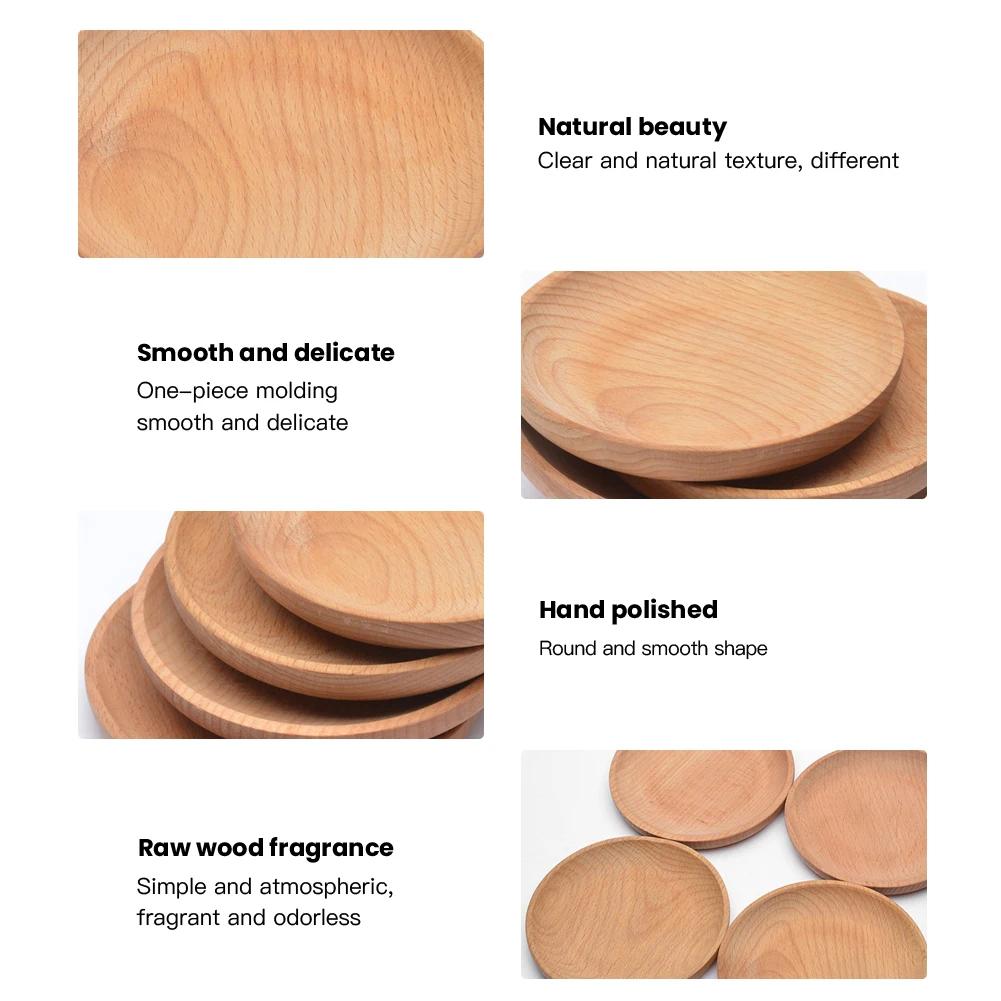 Wooden Round Serving Plate Eco-friendly Reusable Snack Tray Dinner Plates Natural Fruit Dessert Kitchen Tableware