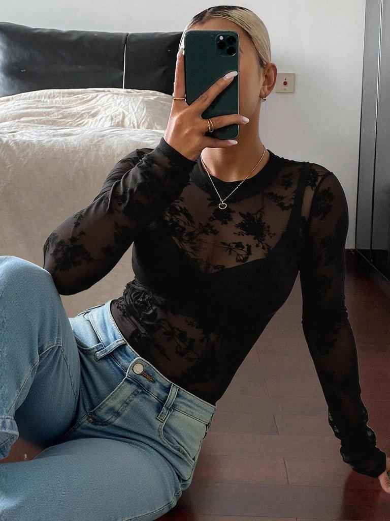 2025 Top met opstaande kraag en mesh basislaag - Slim fit dames T-shirt (Europese en Amerikaanse pasvorm)