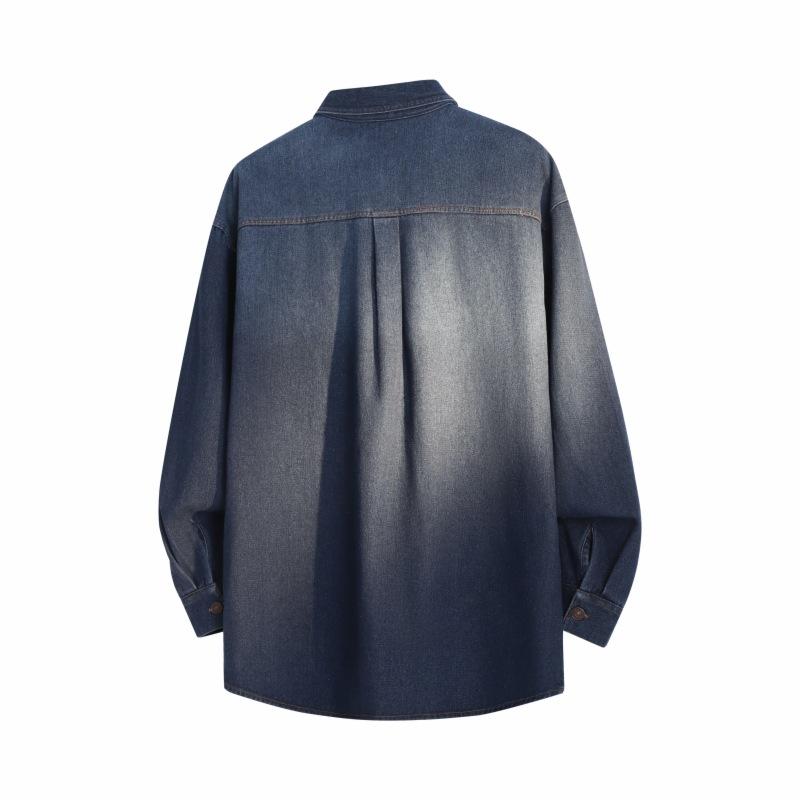 Spring And Autumn Men'S Denim Long Sleeve Lapel Shirt Men'S Casual Loose Shirt Jacket