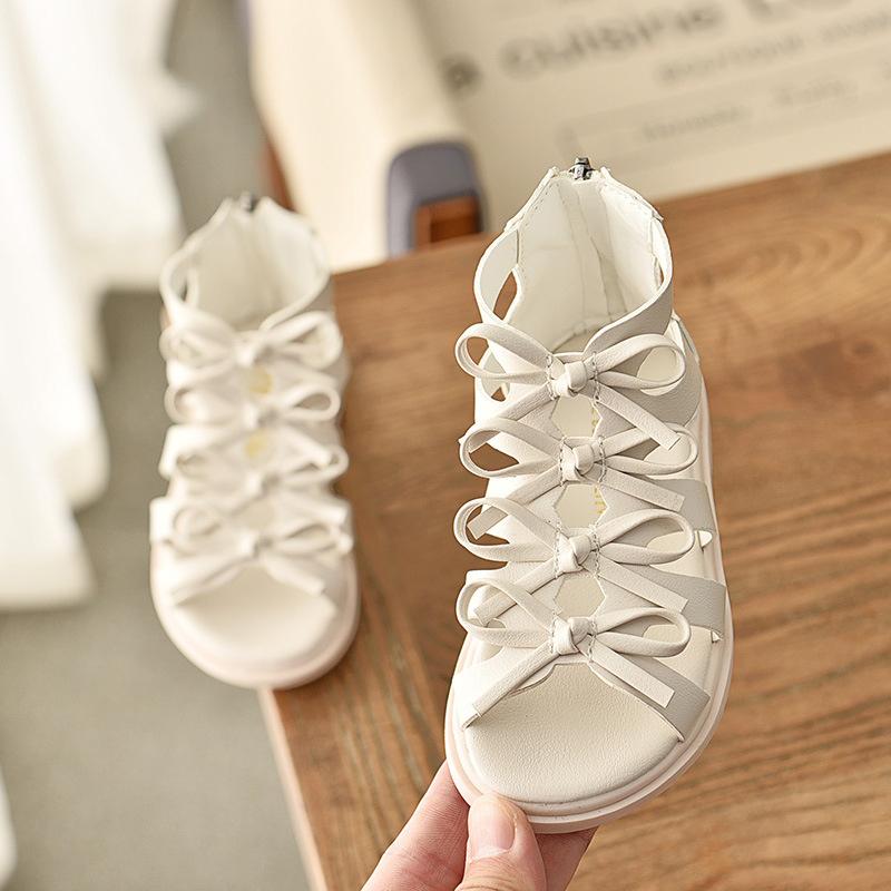 Kids Black Butterfly Shoes For Baby And Toddler Girl Sandals Summer Big Children Pink White Princess Back Zipper Roman Shoes 29