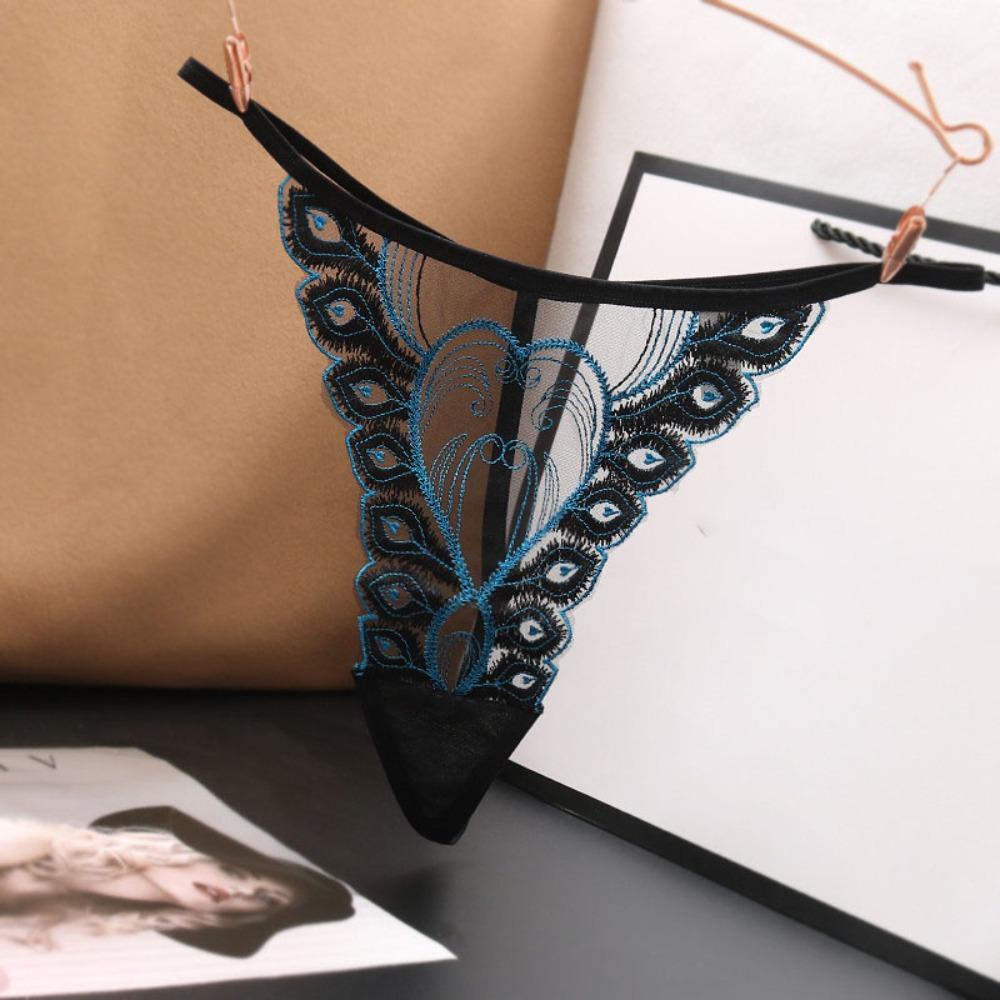 Cotton Crotch Lace Embroidered Panties Low Waist Transparent T-Pants Sexy Mesh Thongs  Gift