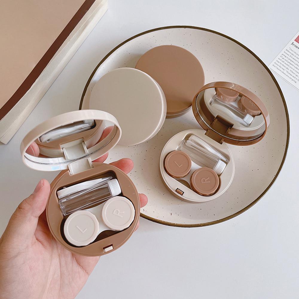 Cute Portable Contact Lens Case with Mirror Travel Container Kit for Women Girls Mini Storage Box with Tweezers Solution Bottle