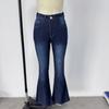 Women Bell Bottom Jeans Elastic Waist Ripped Flared Jean Destroyed Raw Hem Denim Pants
