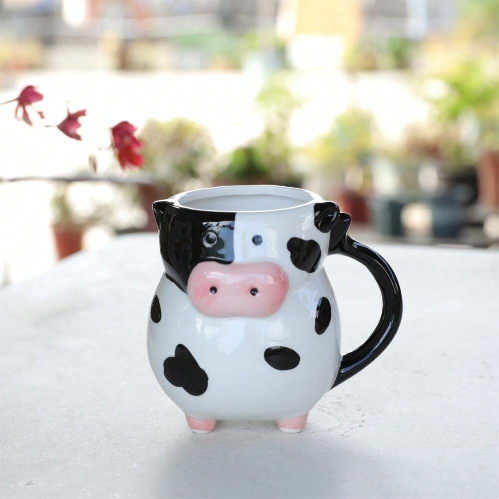 1pc Cute Cow Ceramic Mug, Handmade Large Capacity Milk Cup, Animal Themed Juice Cup, Birthday, Christmas, Valentine's Day Gift Back To School
