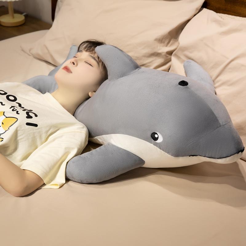 50Cm Grey Dolphin Plush Toy Stuffed Marine Animal Cartoon Pillow Sleeping Leg Body Support Plushie Companion Gift