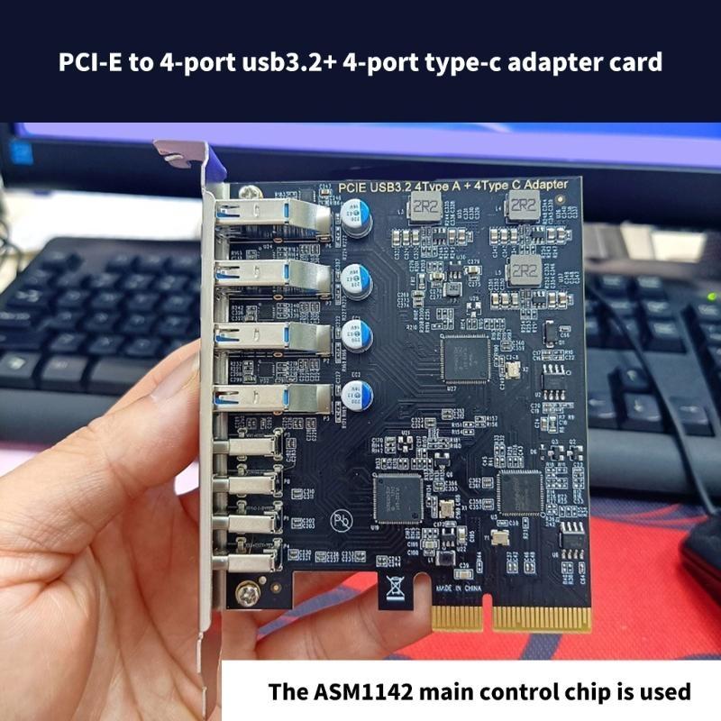PCIe to 4 Port USB 3.2 and 4 Port TypeC Expansion Card ASM1142 Control, 10Gbps Fast Speed for Desktop