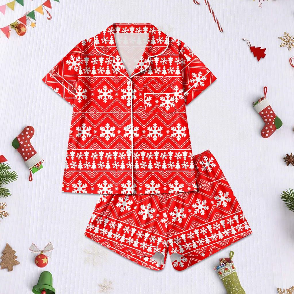 Women's Pajamas Fashion Two-Piece Shirt Shorts Set Soft Holiday Casual Clothing Set
