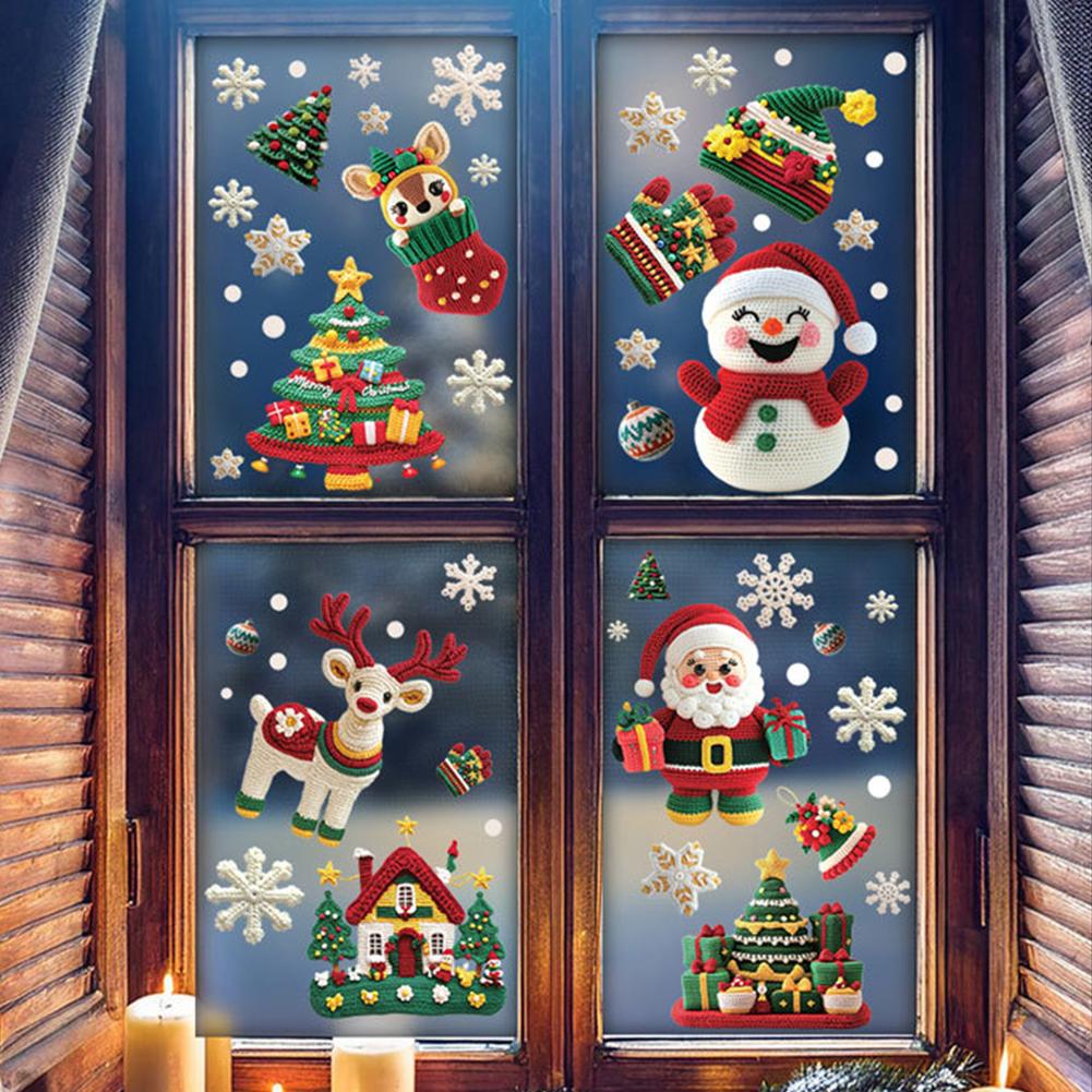 9pcs/set Christmas Static Cling Stickers Window Decals Santa Claus Scene Festive Window Decals Christmas Home Party Decor
