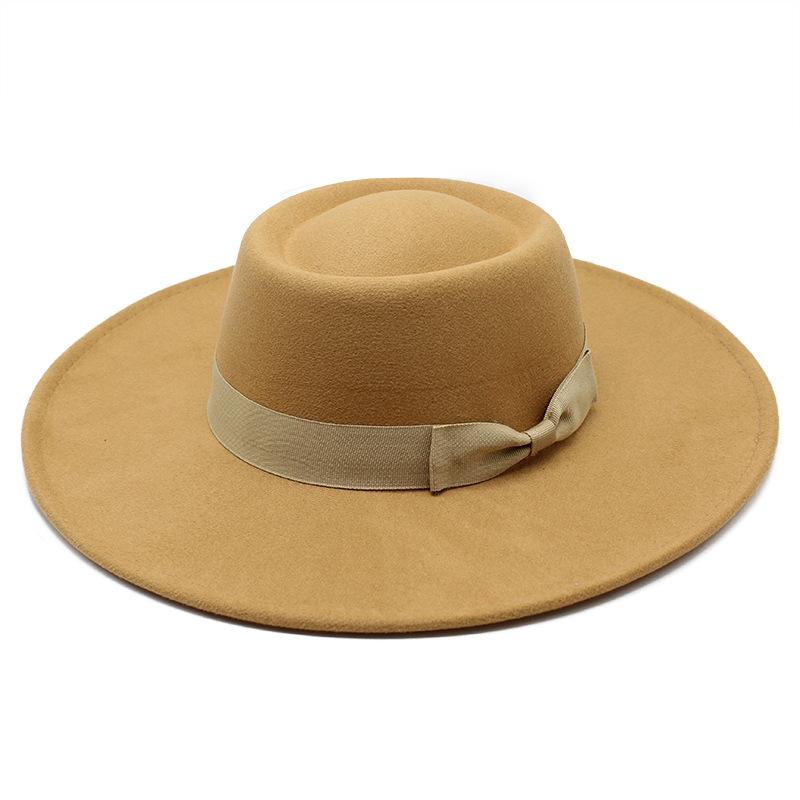 New simple solid color wool.cm brim men's and women's autumn and winter warm outdoor oval ring top hat