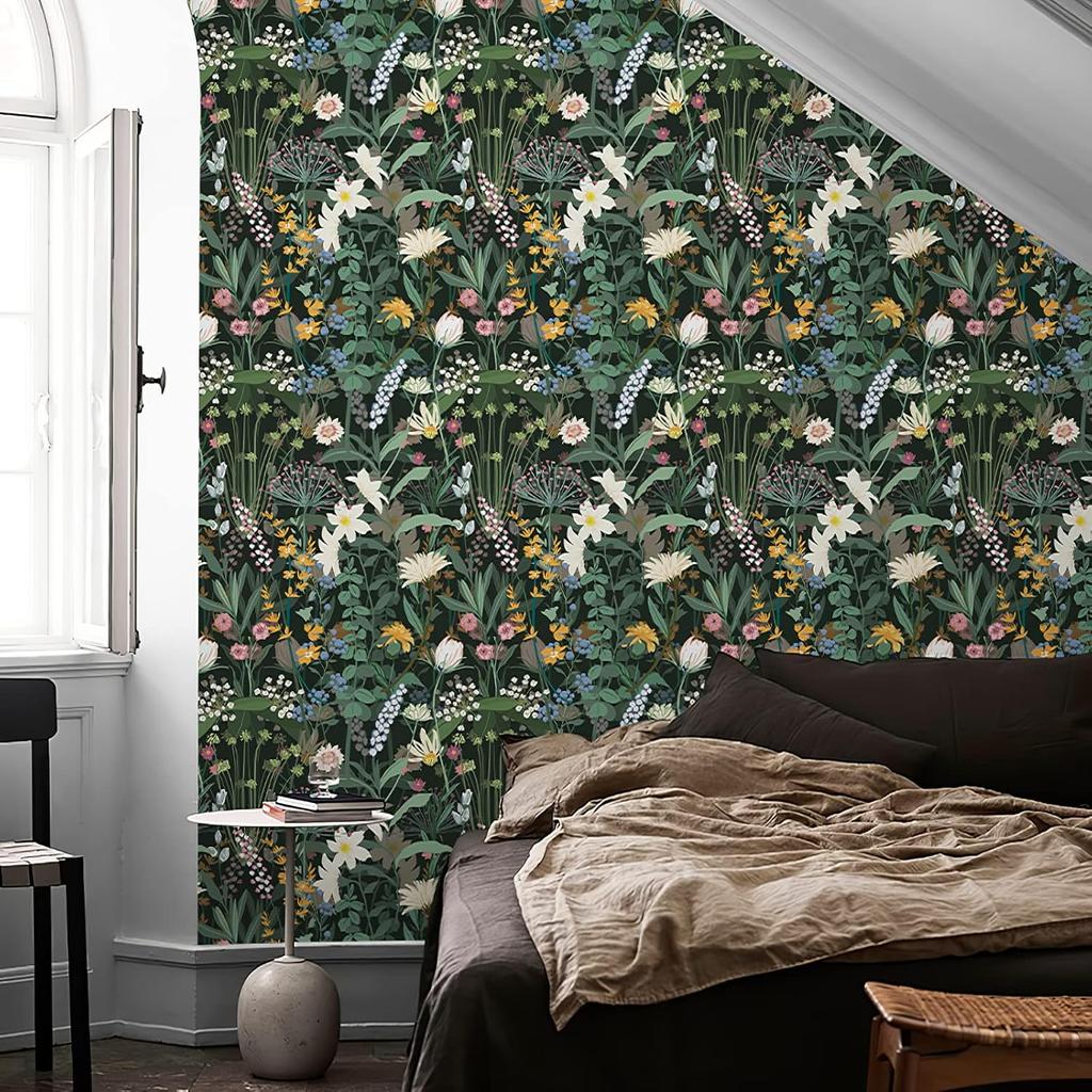 Vintage Floral Peel and Stick Wallpaper Botanical Green Self Adhesive Wallpaper Removable Contact Paper for Bedroom Furniture