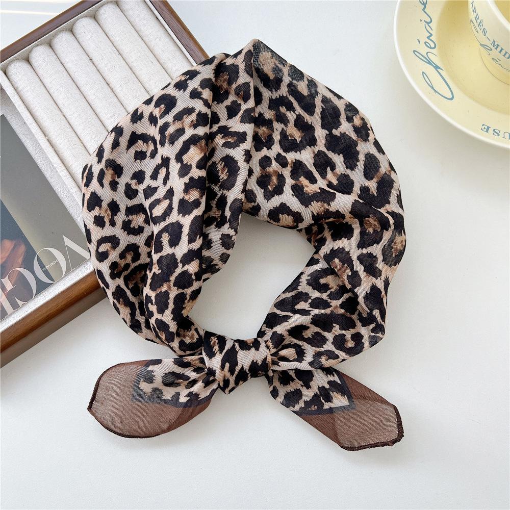 55 Leopard Print Cotton And Linen Silk Scarf Women'S Small Square Scarf Neck Protection Headscarf Decorative Scarf Fashionable Foreign Style Scarf