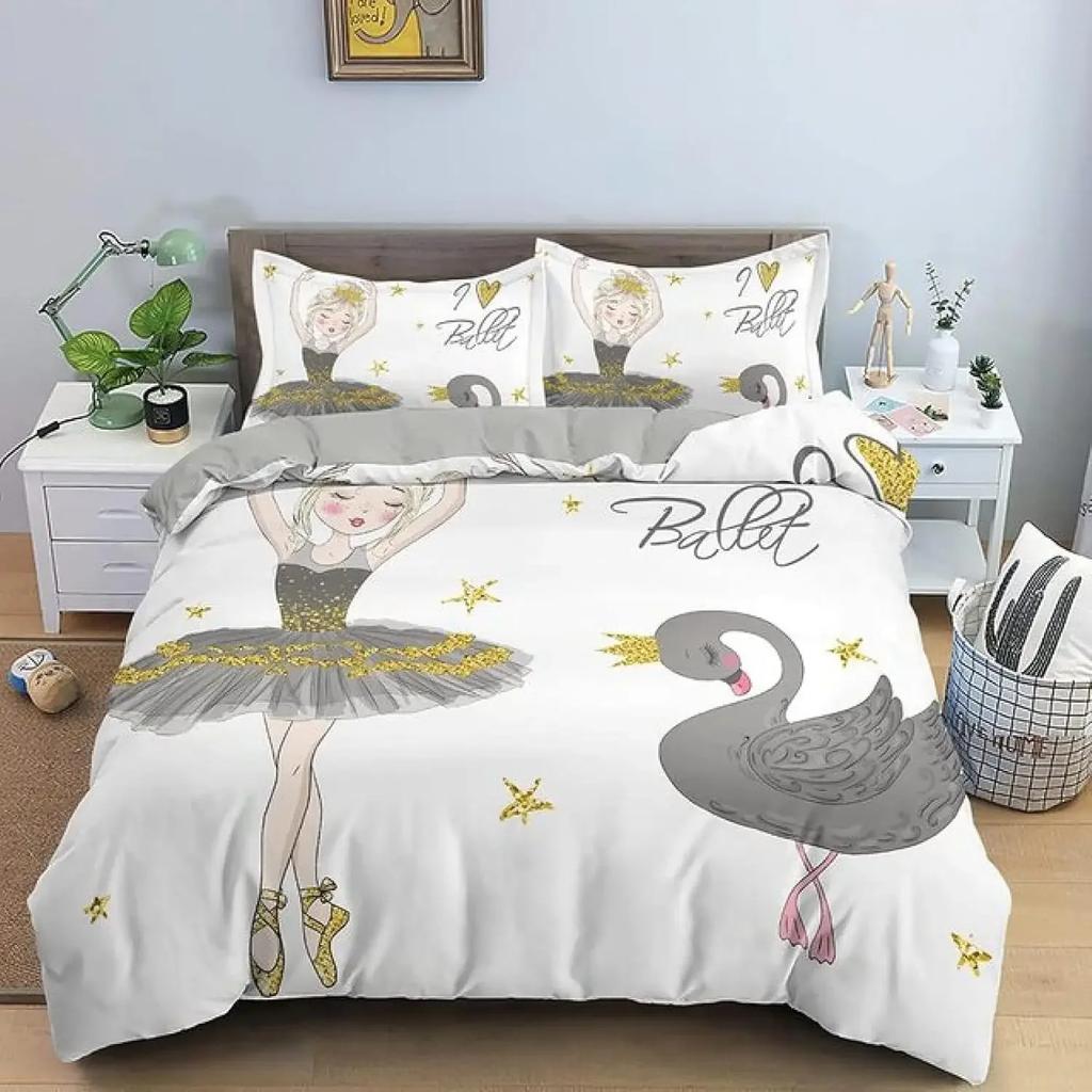 Comforter Girly Ballet Queen Ballet Theme Cartoon Bedding Set Cute Little Dancers Comforter Ballerina Bedding 2/3 Pcs