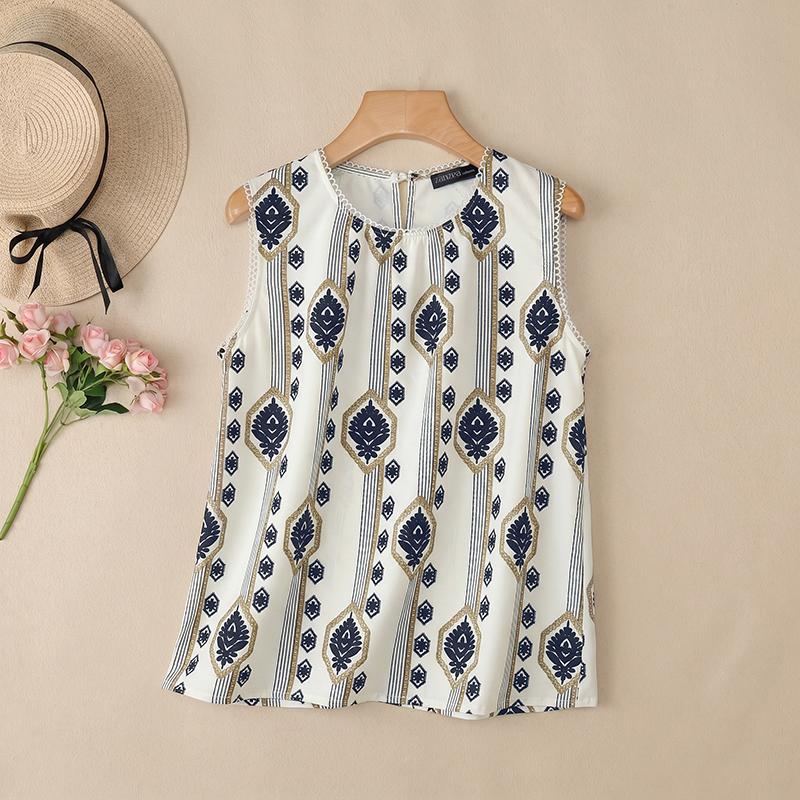 ZANZEA Women Casual Round Neck Loose Sleeveless Print Tank Tops