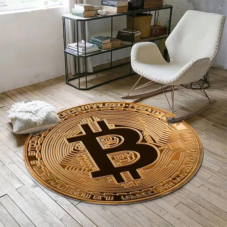 Bitcoin Round Carpet Anti-Slip Circle Area Rug Large for Home Living Room Floor Mat Bedroom Decor Chair Drum Rug Chair Doormat