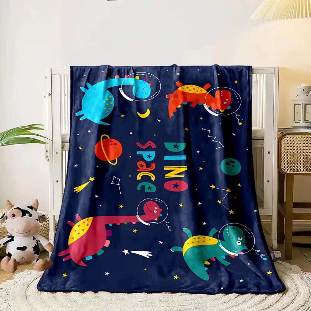 Cartoon Dinosaurier Weltraum Muster weiche Flanelldecke für Bett Schlafzimmer Sofa Picknick, Warme Überwurfdecke zum Zudecken Outdoor Freizeit Nickerchen