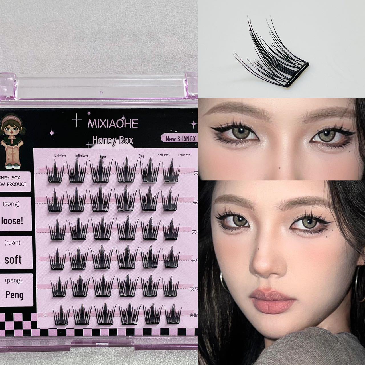 

Glue-Free Self-Adhesive Honey Box False Eyelashes: Natural, Photogenic, Lightweight, Non-Stabbing, Small Thin Pieces with Peacock Fish Clover Design
