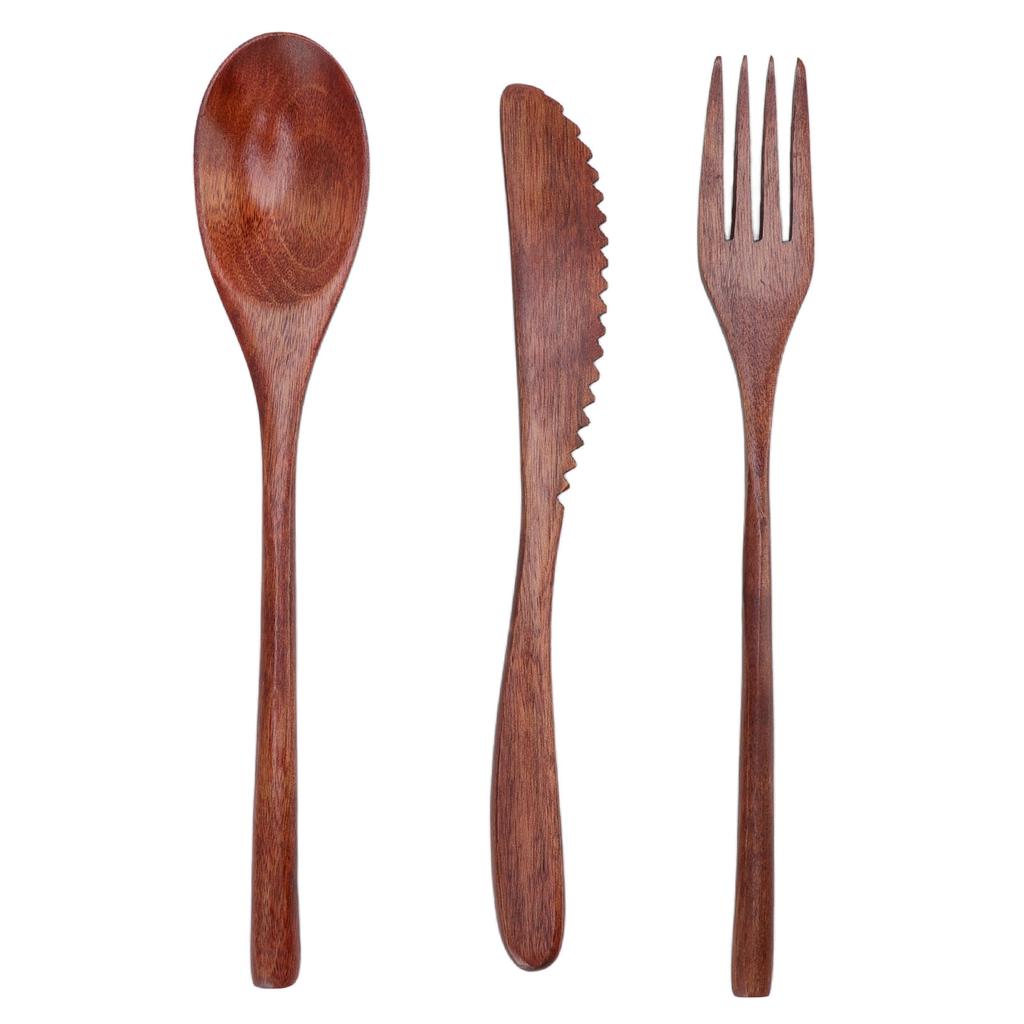 Wooden Cutlery Set Scratch Proof Portable Spoon Fork Cutter Tableware with Box for Dessert Salads Noodles