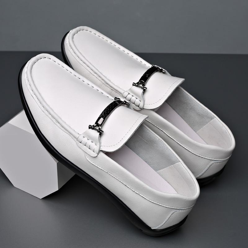 Spring first-layer cowhide men's beanie shoes genuine leather casual shoes soft leather white white white shoes leather shoes men's shoes
