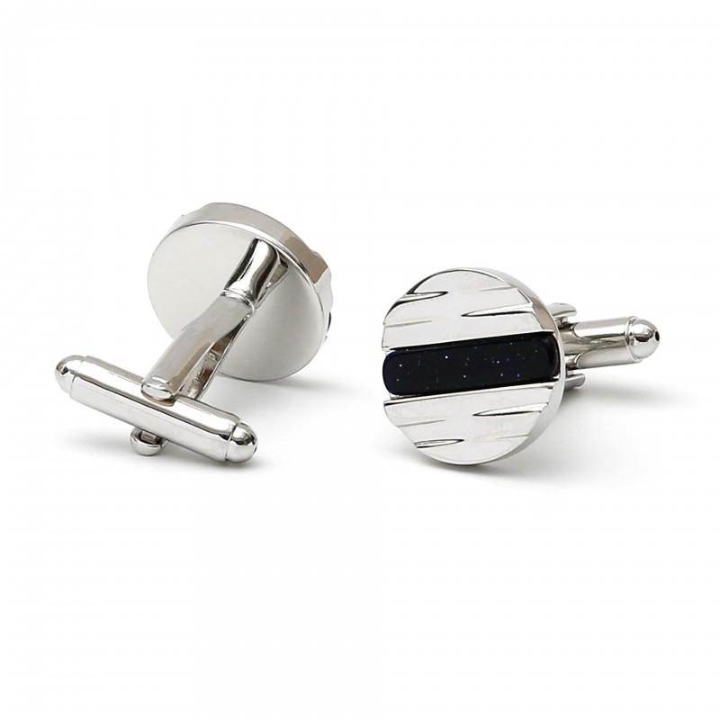 Light Luxury Jewelry Simple Blue Gravel Round Silver Copper Men s Cufflinks copper